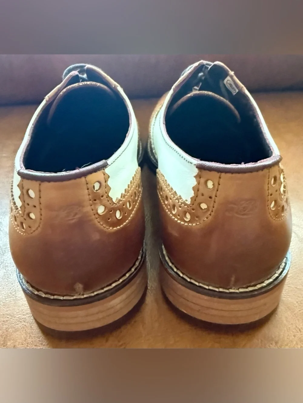 London Brogues Gatsby Tan White Wingtip Oxford Shoes Mens 8 EU 42